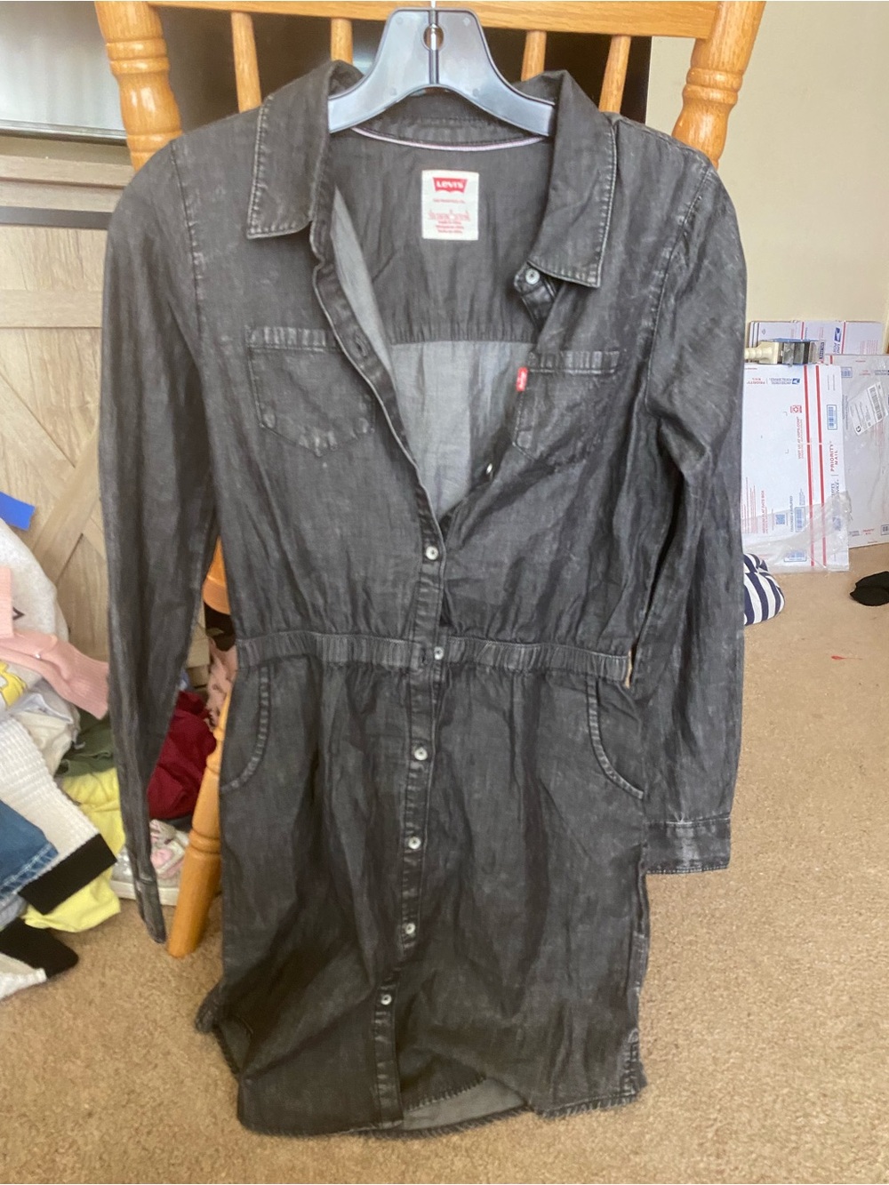 NWT Levis Big E Girls Faded Black Denim Shirt Dress L 12-13
